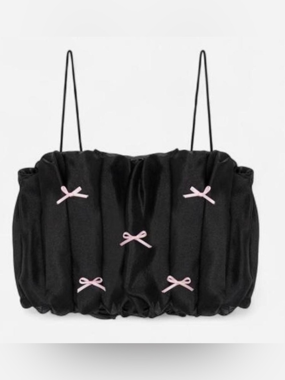 Lisa Says Gah Black Satin Cropped Top with Pale Pink Stitching - Picture 3 of 7